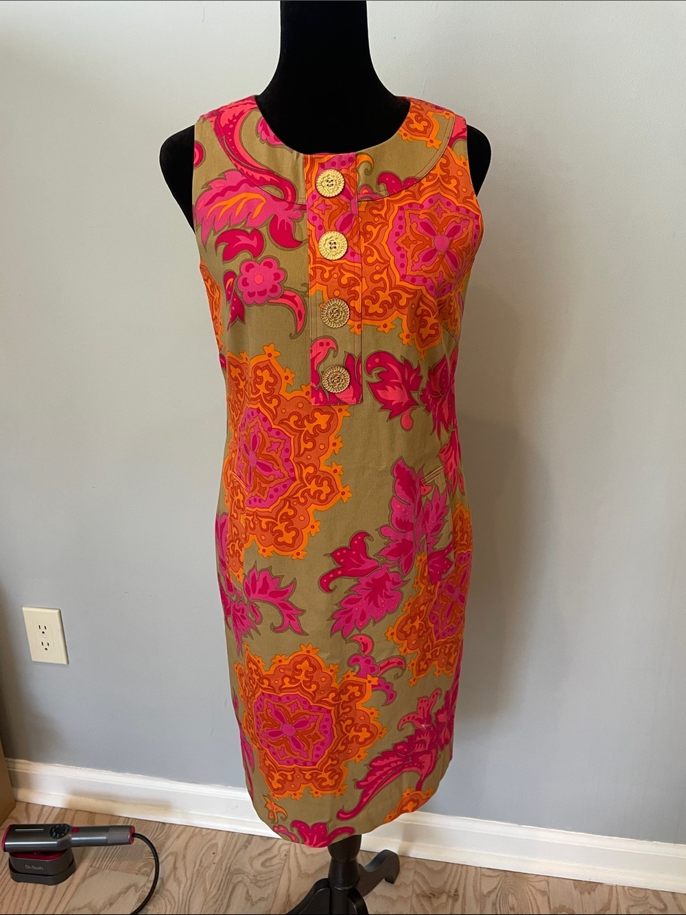 Taylor Sleeveless Midi Dress in Pink, Orange and Tan
